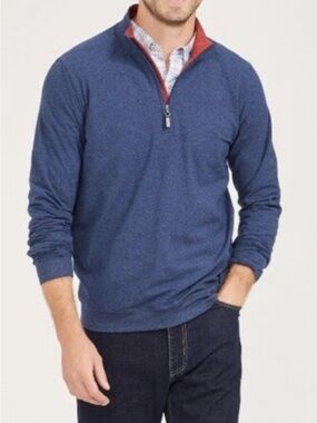 J. McLaughlin Gray Quarter-Zip Sweater with Blue Trim